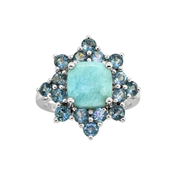 Rings YoTreasure 540 Cts Larimar London Blue Topaz Solid 925 Sterling Silver Cluster Ring Jewelry