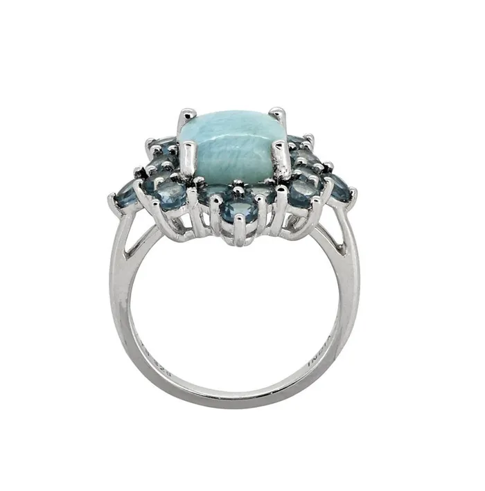 Rings YoTreasure 540 Cts Larimar London Blue Topaz Solid 925 Sterling Silver Cluster Ring Jewelry