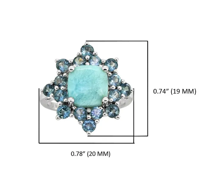 Rings YoTreasure 540 Cts Larimar London Blue Topaz Solid 925 Sterling Silver Cluster Ring Jewelry