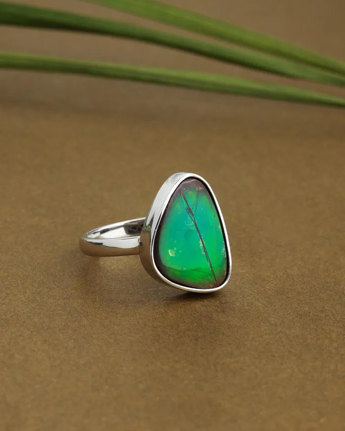 Rings YoTreasure 755 Ct Ammolite Solid 925 Sterling Silver Ring Jewelry