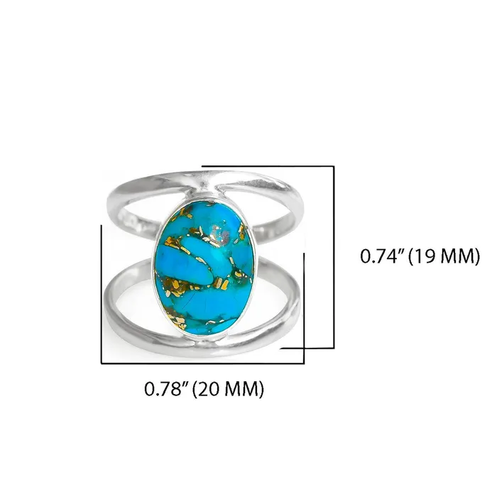 Rings YoTreasure Blue Copper Turquoise Solid 925 Sterling Silver Bypass Ring Jewelry