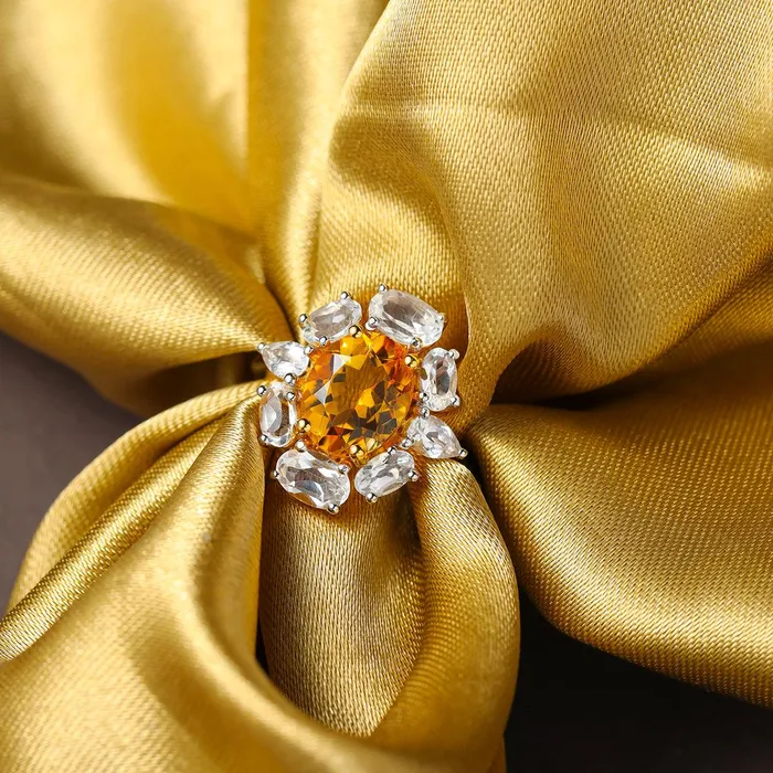 Rings YoTreasure Citrine White Topaz Ring in Gold Over 925 Sterling Silver Rings YoTreasure Citrine White Topaz Ring in Gold Over 925 Sterling Silver
