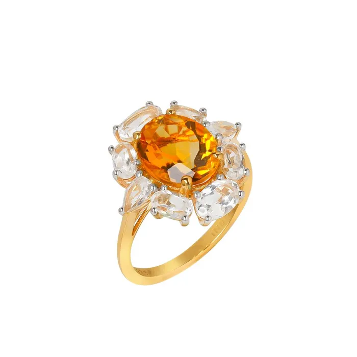 Rings YoTreasure Citrine White Topaz Ring in Gold Over 925 Sterling Silver Rings YoTreasure Citrine White Topaz Ring in Gold Over 925 Sterling Silver