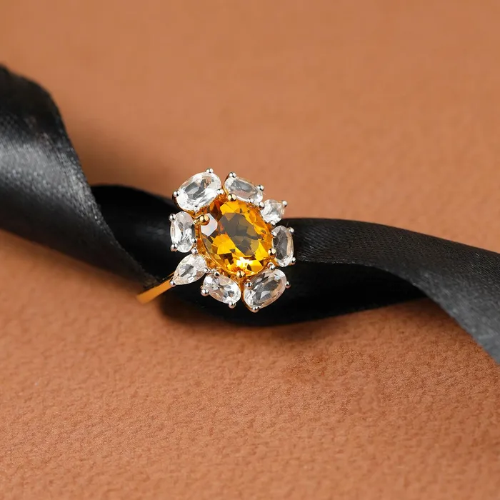 Rings YoTreasure Citrine White Topaz Ring in Gold Over 925 Sterling Silver Rings YoTreasure Citrine White Topaz Ring in Gold Over 925 Sterling Silver