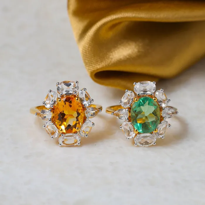 Rings YoTreasure Citrine White Topaz Ring in Gold Over 925 Sterling Silver Rings YoTreasure Citrine White Topaz Ring in Gold Over 925 Sterling Silver