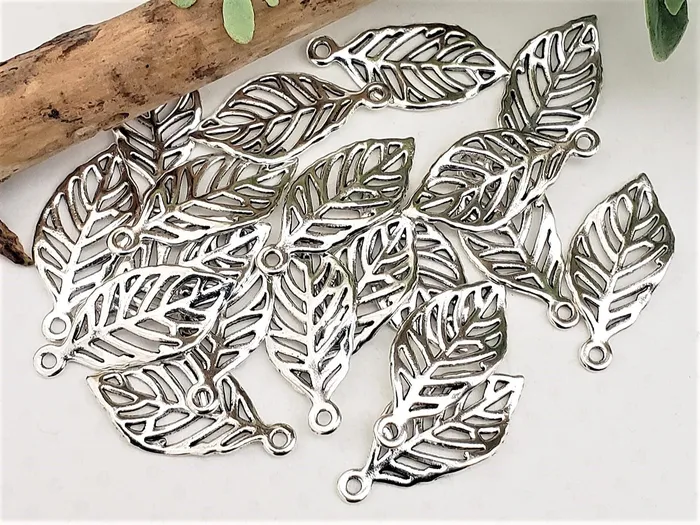 Silver Leaf Charm 30x14mm 10pcs Aliexpress Charm Necklaces