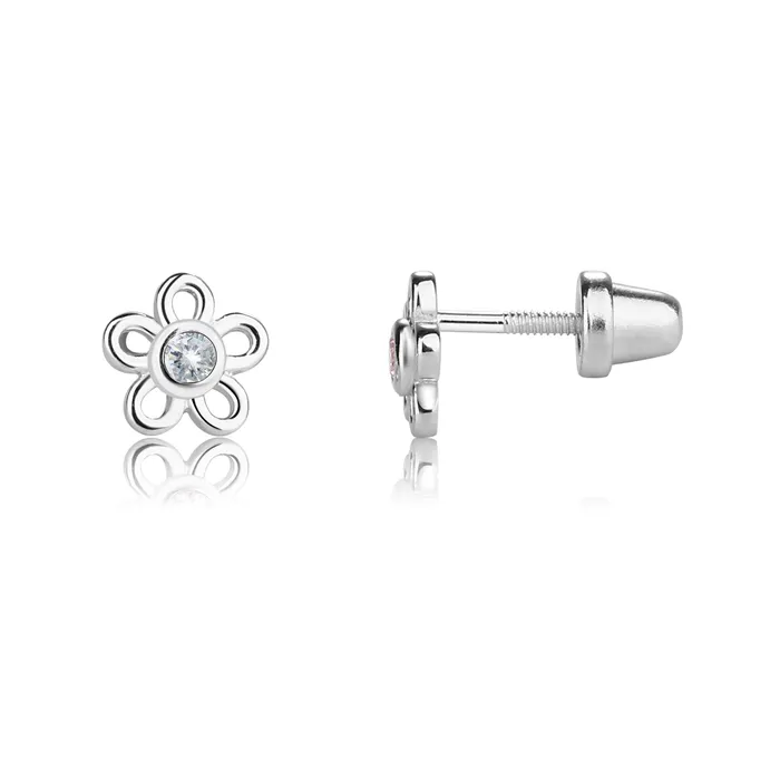 Sterling Silver Clear Outline Daisy Earrings for Little Girls Cherished Moments Earrings Sterling Silver Clear Outline Daisy Earrings for Little Girls Cherished Moments Earrings