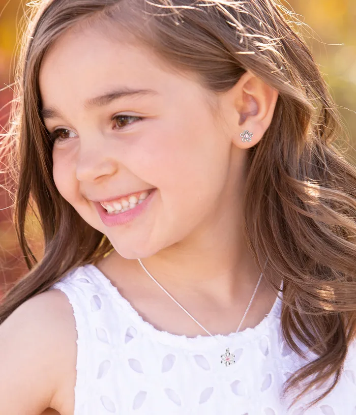 Sterling Silver Clear Outline Daisy Earrings for Little Girls Cherished Moments Earrings