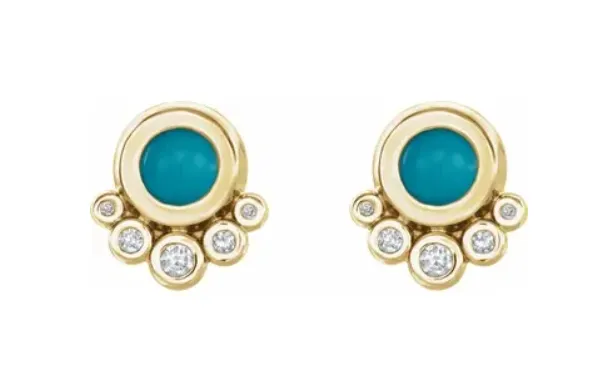 Stuller Earrings 14k Yellow Gold Turquoise Diamond Bubble Stud Earrings I6986 Stuller Earrings 14k Yellow Gold Turquoise Diamond Bubble Stud Earrings I6986
