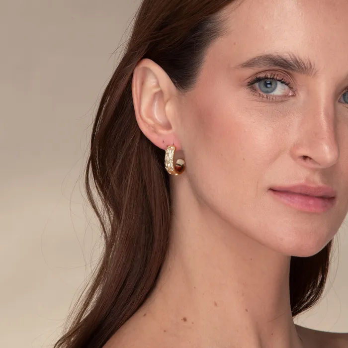 Sylvia Molten Huggie Earrings Camile Stone Earrings