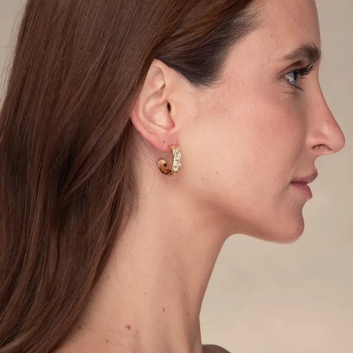 Sylvia Molten Huggie Earrings Camile Stone Earrings
