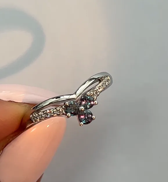 Three Leaf Clover Platinum Natural Alexandrite Ring Safiya Jewels Rings