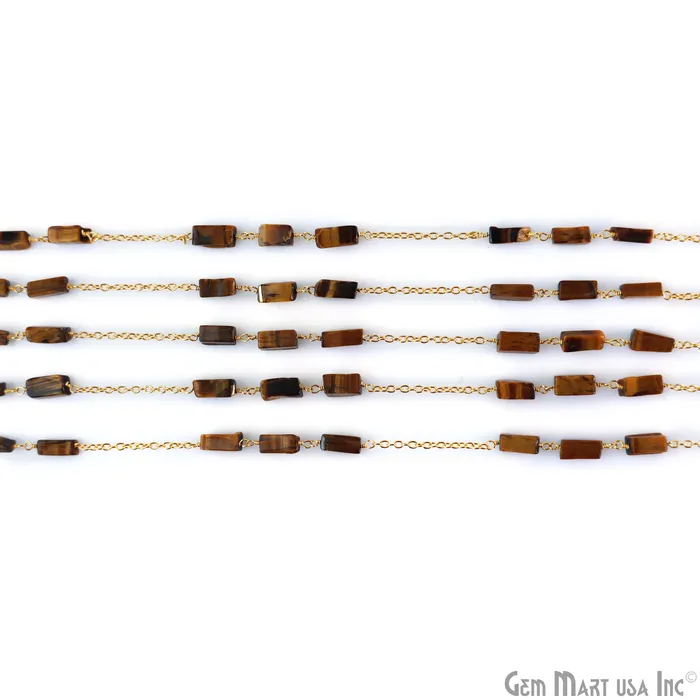 Tiger Eye 9x4mm Rectangle Beads Gold Plated Catholic Rosary Chain GemMartUSA Necklaces Tiger Eye 9x4mm Rectangle Beads Gold Plated Catholic Rosary Chain GemMartUSA Necklaces