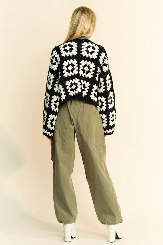 Trendsi Rings Davi Dani Full Size Two Tone Flower Square Crochet Open Front Cardigan