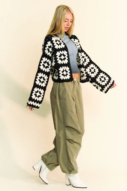 Trendsi Rings Davi Dani Full Size Two Tone Flower Square Crochet Open Front Cardigan
