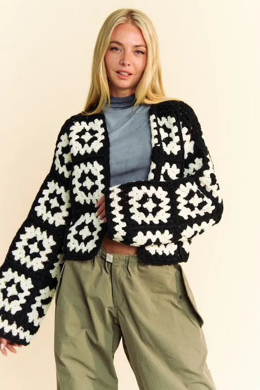 Trendsi Rings Davi Dani Full Size Two Tone Flower Square Crochet Open Front Cardigan
