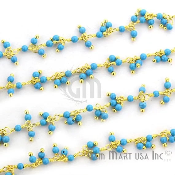 Turquoise Faceted Beads Gold Wire Wrapped Cluster Rosary Chain GemmartUSA Charm Necklaces Turquoise Faceted Beads Gold Wire Wrapped Cluster Rosary Chain GemmartUSA Charm Necklaces
