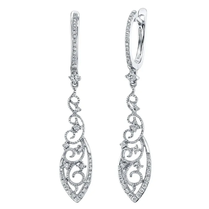 TVON 14K 050cttw VS White Diamond Lace Drop Earrings Earrings