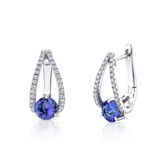 TVON Earrings 14K 100cttw Round Blue Wing Tanzanite 055cttw VS White Diamond Huggie Earrings TVON Earrings 14K 100cttw Round Blue Wing Tanzanite 055cttw VS White Diamond Huggie Earrings