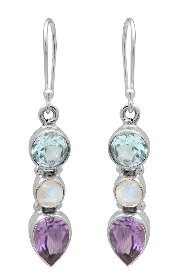 YoTreasure Amethyst Moonstone Blue Topaz 925 Solid Sterling Silver Earrings Earrings YoTreasure Amethyst Moonstone Blue Topaz 925 Solid Sterling Silver Earrings Earrings