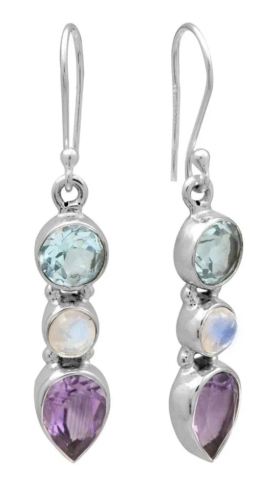 YoTreasure Amethyst Moonstone Blue Topaz 925 Solid Sterling Silver Earrings Earrings
