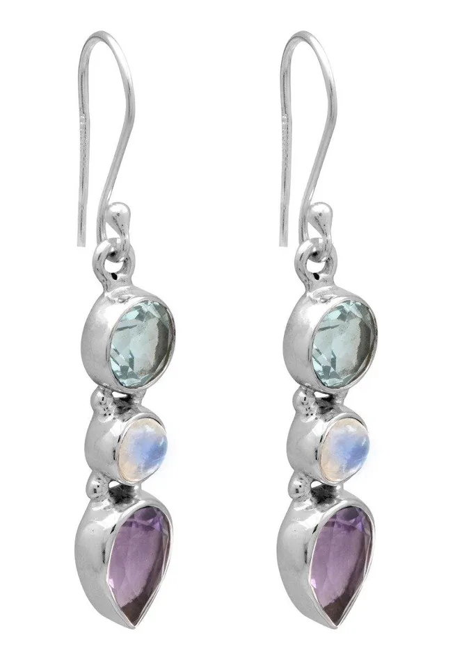 YoTreasure Amethyst Moonstone Blue Topaz 925 Solid Sterling Silver Earrings Earrings
