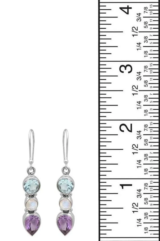 YoTreasure Amethyst Moonstone Blue Topaz 925 Solid Sterling Silver Earrings Earrings