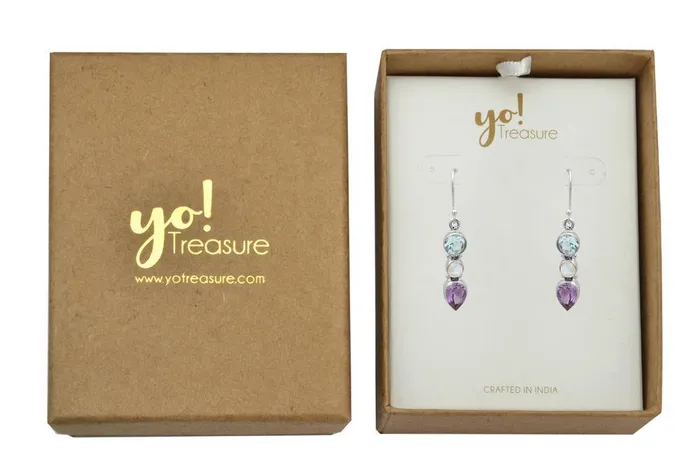 YoTreasure Amethyst Moonstone Blue Topaz 925 Solid Sterling Silver Earrings Earrings