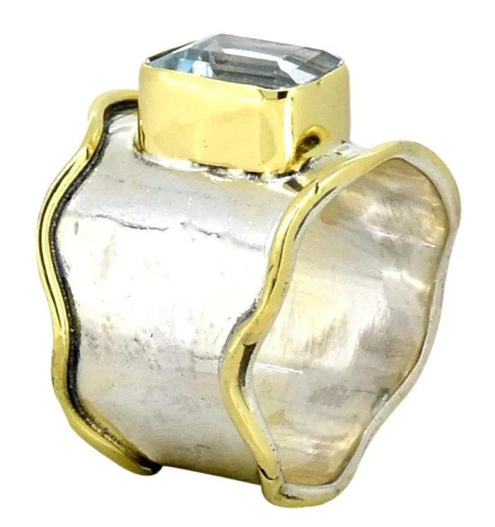 YoTreasure Blue Topaz Solid 925 Sterling Silver Brass Gemstone Ring Rings