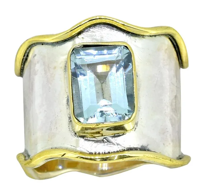 YoTreasure Blue Topaz Solid 925 Sterling Silver Brass Gemstone Ring Rings