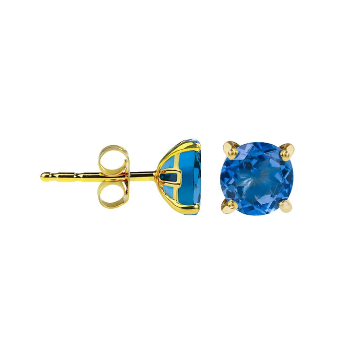 YoTreasure Earrings 2 Ct London Blue Topaz Solid 10k Yellow Gold Stud Earrings YoTreasure Earrings 2 Ct London Blue Topaz Solid 10k Yellow Gold Stud Earrings