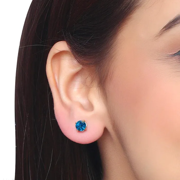 YoTreasure Earrings 2 Ct London Blue Topaz Solid 10k Yellow Gold Stud Earrings YoTreasure Earrings 2 Ct London Blue Topaz Solid 10k Yellow Gold Stud Earrings
