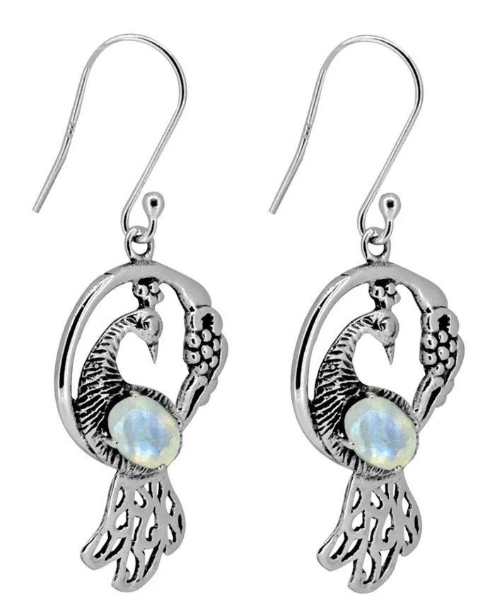 YoTreasure Earrings Moonstone Solid 925 Sterling Silver Peacock Earrings