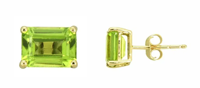 YoTreasure Earrings Natural Peridot Solid 10K Yellow Gold Stud Earrings