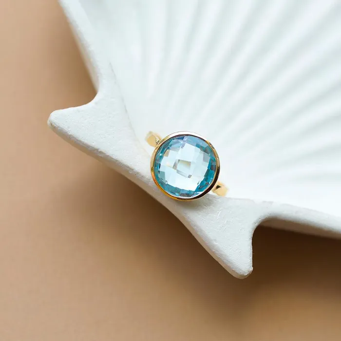 YoTreasure Rings 738 Ct Sky Blue Topaz Solid 10k Yellow Gold Ring Jewelry