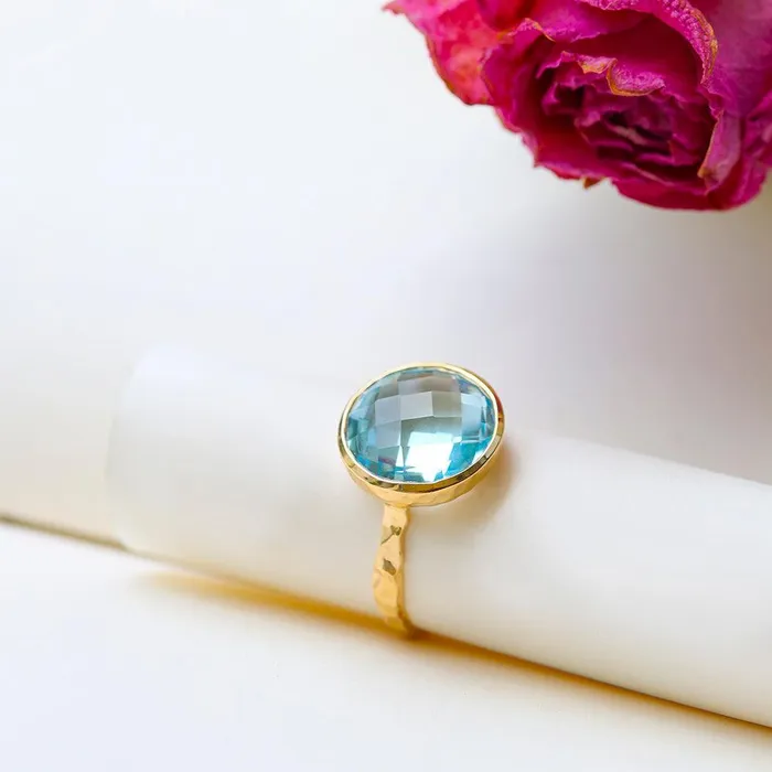 YoTreasure Rings 738 Ct Sky Blue Topaz Solid 10k Yellow Gold Ring Jewelry