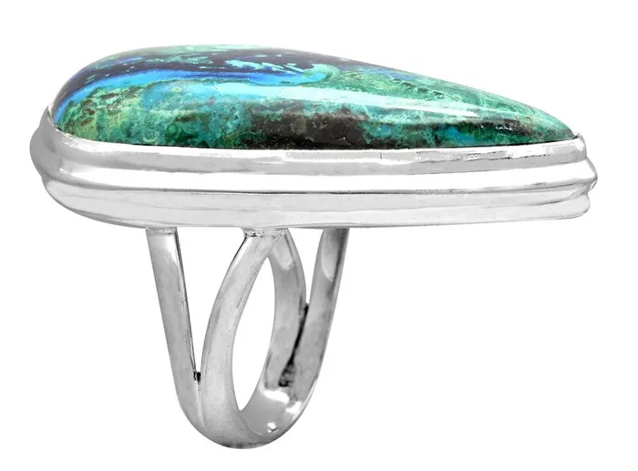 YoTreasure Rings Azurite Malachite 925 Sterling Silver Rings Silver Jewelry