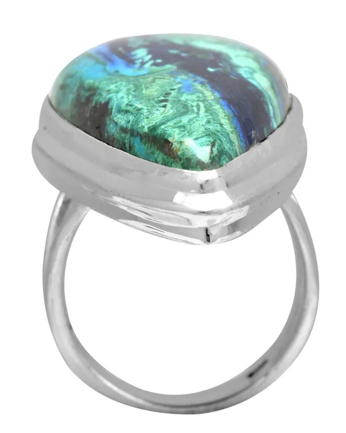 YoTreasure Rings Azurite Malachite 925 Sterling Silver Rings Silver Jewelry