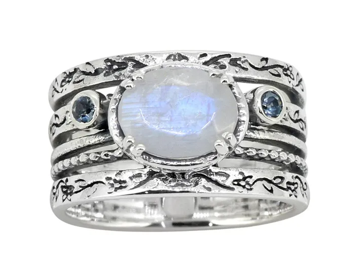 YoTreasure Rings Moonstone London Blue Topaz Solid 925 Sterling Silver Ring