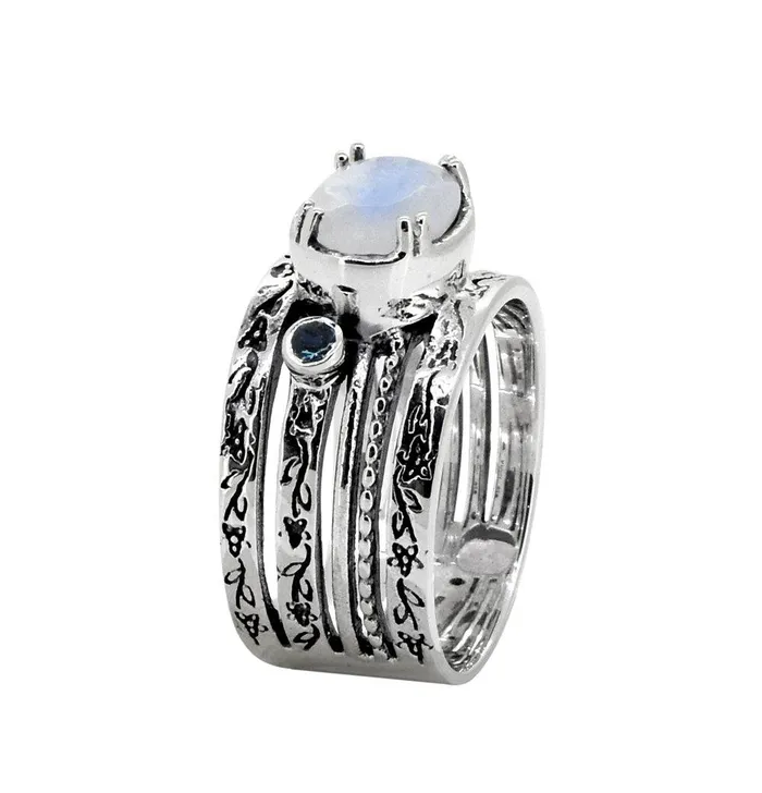 YoTreasure Rings Moonstone London Blue Topaz Solid 925 Sterling Silver Ring
