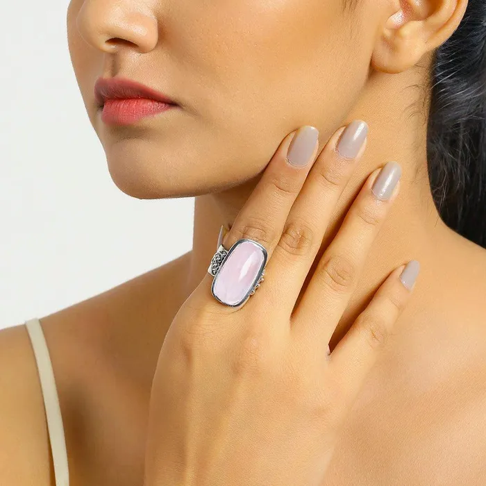 YoTreasure Rings Rose Quartz Solid 925 Sterling Silver Ring Jewelry