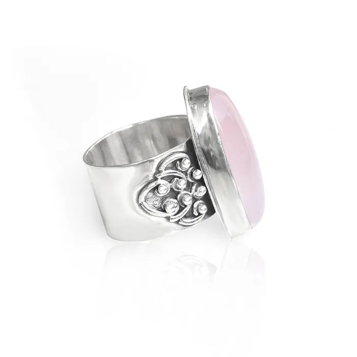 YoTreasure Rings Rose Quartz Solid 925 Sterling Silver Ring Jewelry