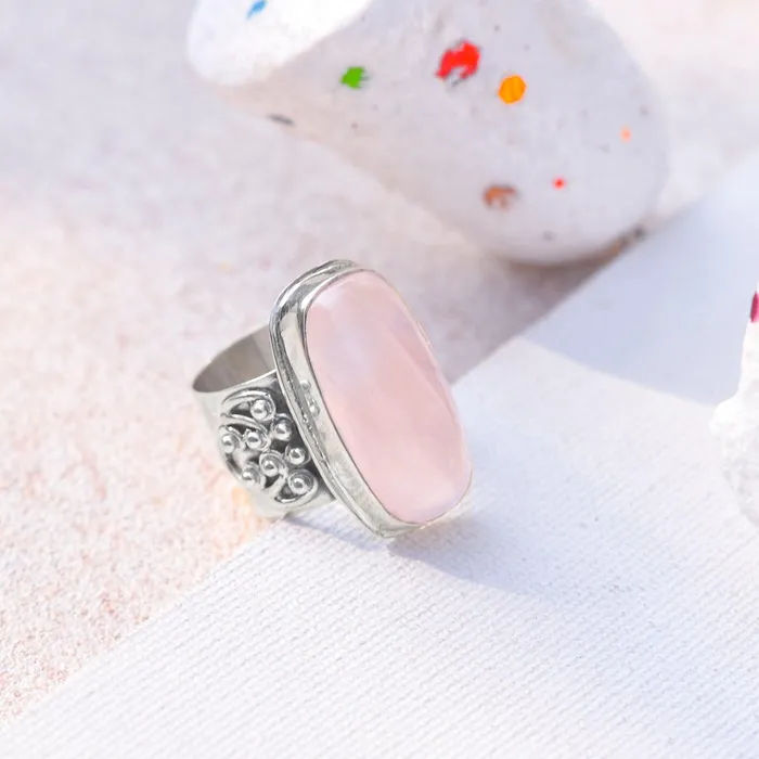 YoTreasure Rings Rose Quartz Solid 925 Sterling Silver Ring Jewelry