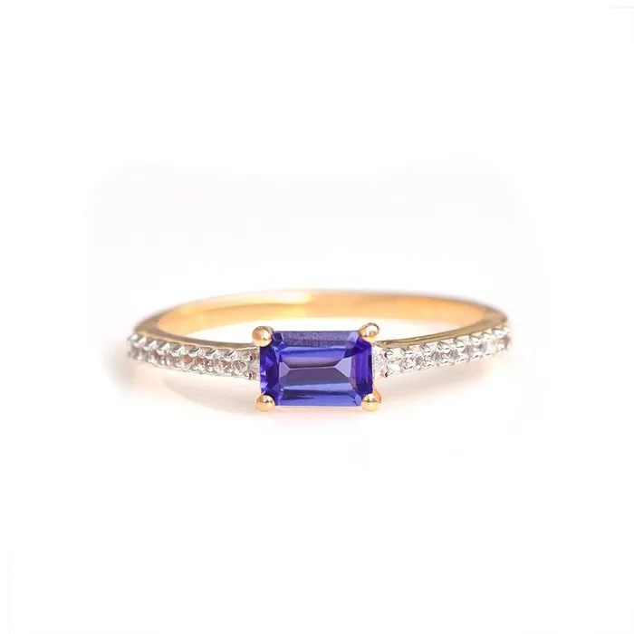 YoTreasure Rings Tanzanite White Topaz 10kt Yellow Gold Minimalist Ring 056 ct tw YoTreasure Rings Tanzanite White Topaz 10kt Yellow Gold Minimalist Ring 056 ct tw