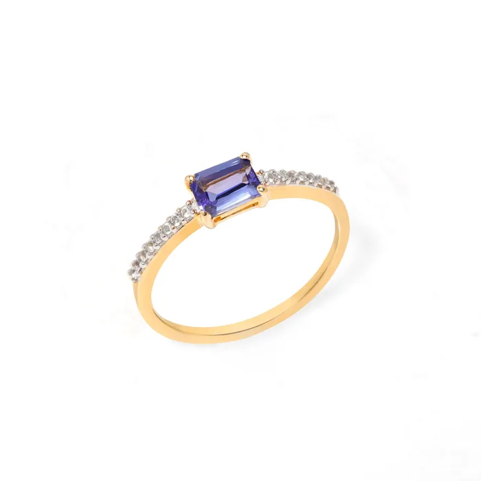 YoTreasure Rings Tanzanite White Topaz 10kt Yellow Gold Minimalist Ring 056 ct tw