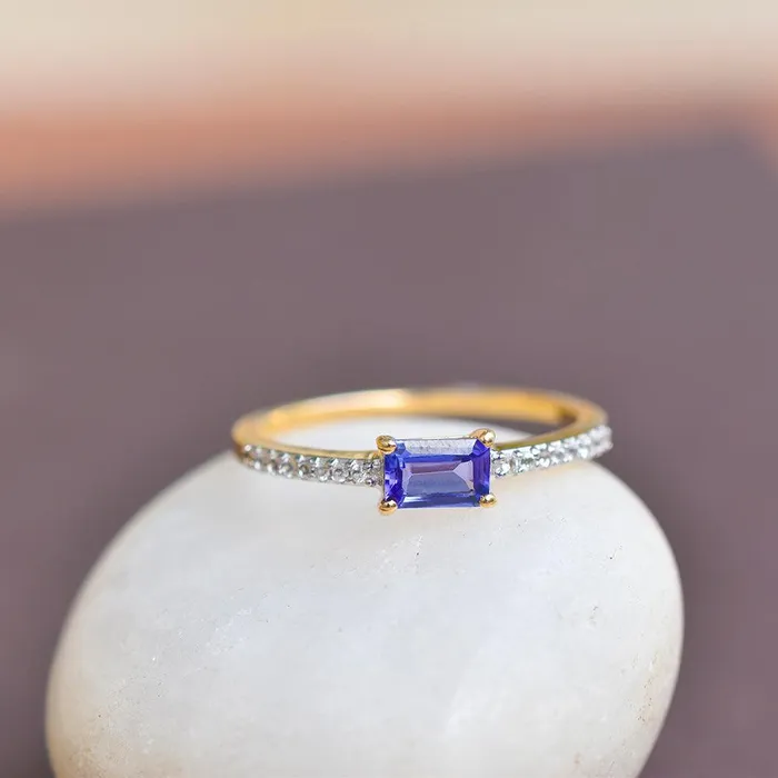 YoTreasure Rings Tanzanite White Topaz 10kt Yellow Gold Minimalist Ring 056 ct tw