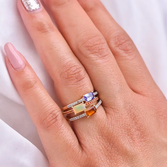 YoTreasure Rings Tanzanite White Topaz 10kt Yellow Gold Minimalist Ring 056 ct tw