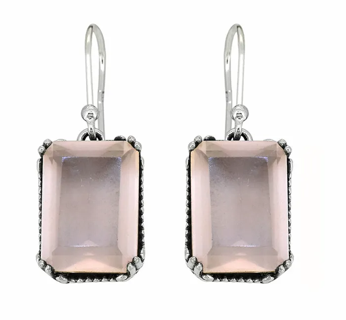YoTreasure Rose Quartz 925 Sterling Silver Dangle Earrings Earrings