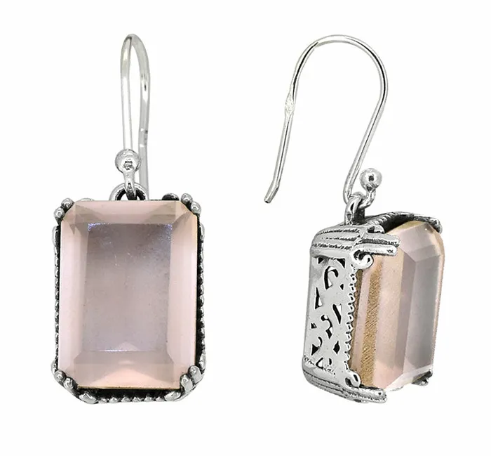 YoTreasure Rose Quartz 925 Sterling Silver Dangle Earrings Earrings