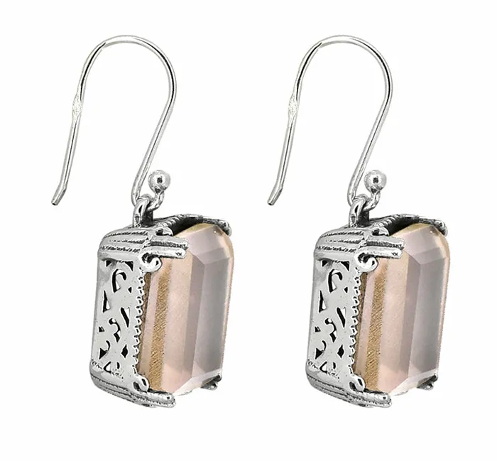 YoTreasure Rose Quartz 925 Sterling Silver Dangle Earrings Earrings